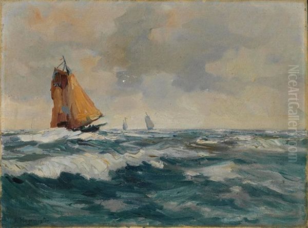 Segelschiffe In Bewegter See Oil Painting by Karl Hagemeister