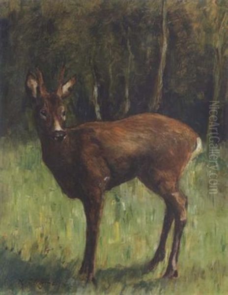 Rehbock Auf Einer Waldlichtung Oil Painting by Karl Hagemeister