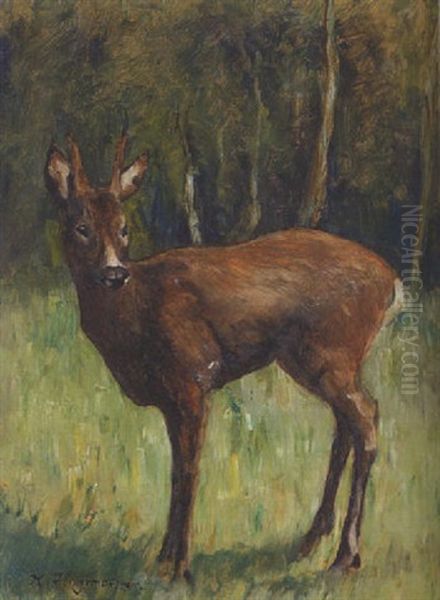 Rehbock Auf Einer Waldlichtung Oil Painting by Karl Hagemeister