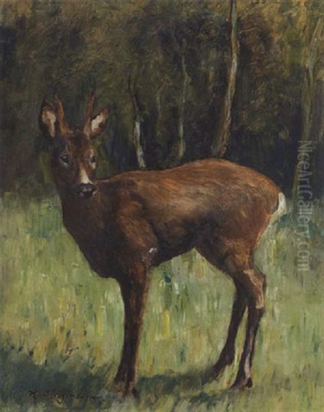 Rehbock Auf Einer Waldlichtung Oil Painting by Karl Hagemeister