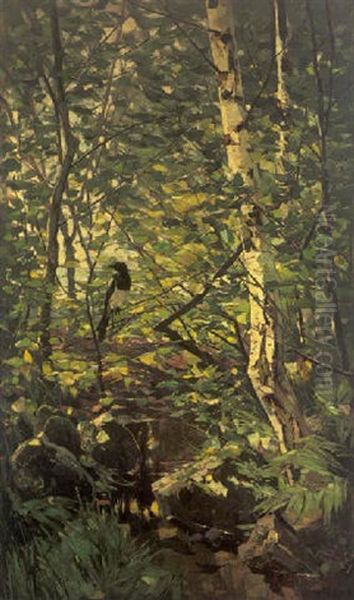 Elster Im Birkenwald Oil Painting by Karl Hagemeister