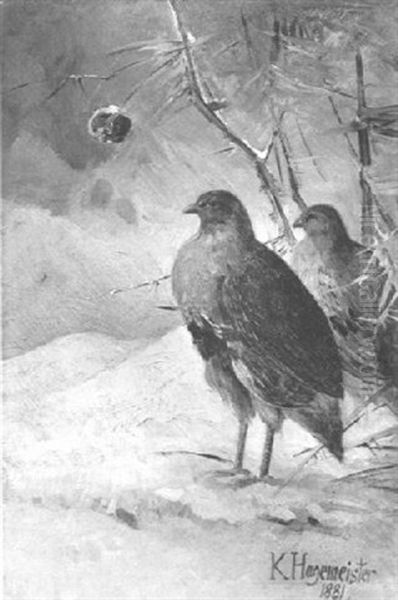 Zwei Vogel Im Schnee Oil Painting by Karl Hagemeister