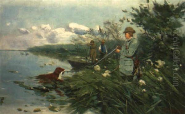 Entenjagd Oil Painting by Karl Hagemeister