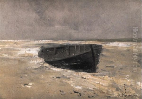 Boot Am Strand Unter Graubedecktem Himmel Oil Painting by Karl Hagemeister