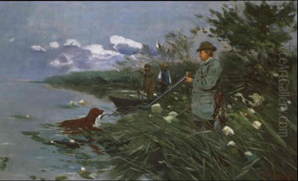 Entenjagd Oil Painting by Karl Hagemeister