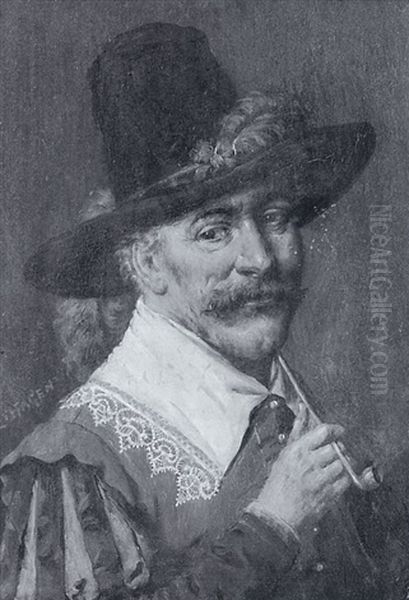 A Quiet Smoke - Cavalier With A Pipe Oil Painting by Eduard van Hagen