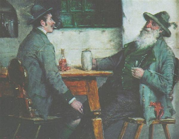 A Friendly Conversation Oil Painting by Eduard van Hagen