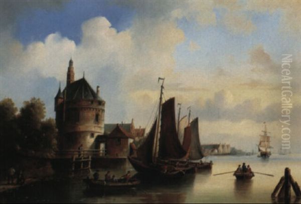 Sommerliche Hafenansicht Im Alten Holland Oil Painting by Jacob Ten Hagen