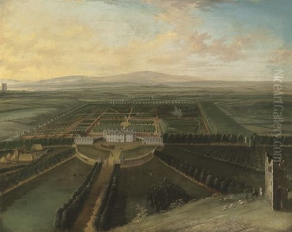 A Extensive View Of Carton House, County Kildare, With Maynooth In The Distance Oil Painting by Jacobus van der Hagen