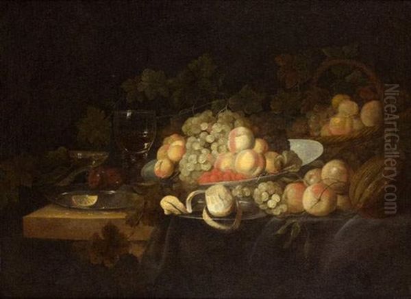 Nature Morte Aux Peches Et Aux Raisins Oil Painting by Jacobus van der Hagen