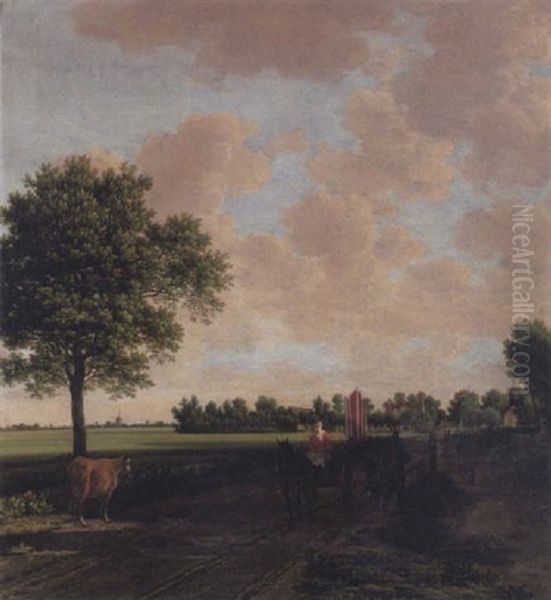 Landscape With A Peasant Woman Driving A Cart Oil Painting by Joris van der Hagen