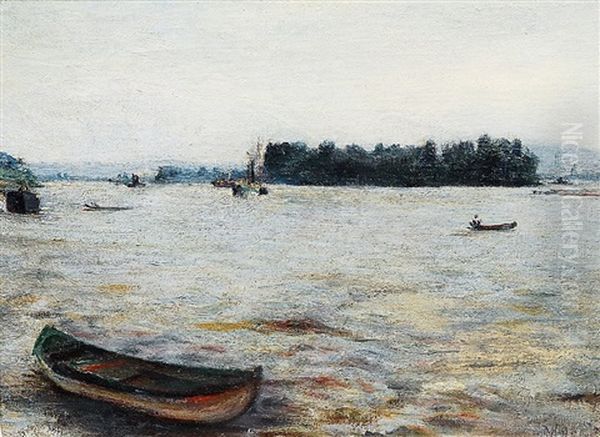 Dampfschiffe Und Boote Auf Einem Flus Oil Painting by Theodor Joseph Hagen