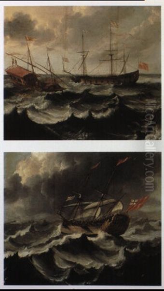 Spanish Galley And English Levanter In A Gale by Willem van der Hagen