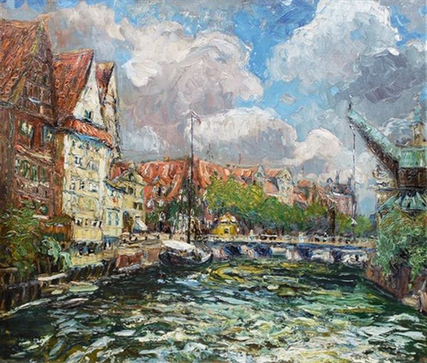 The Luneburg Stintmarkt Oil Painting by Marie Hager