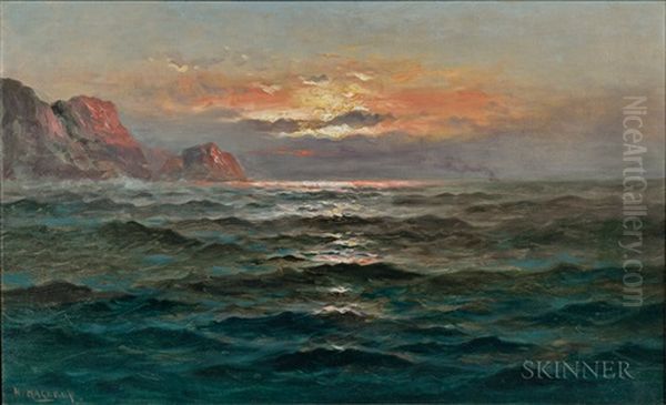 Coastal View At Sunset Oil Painting by Nels Hagerup