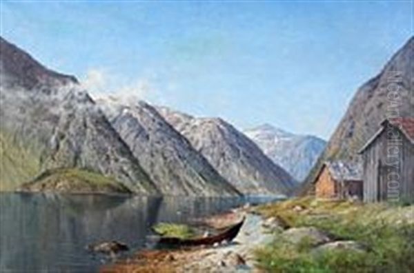 Norwegian Fiord Scenery Oil Painting by Nels Hagerup