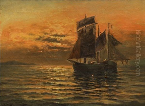 Sailing At Sunset Oil Painting by Nels Hagerup