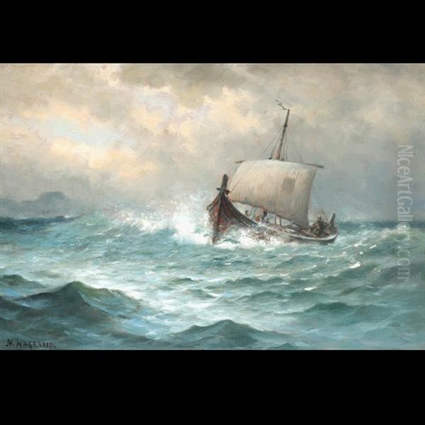 Boat At Sea Oil Painting by Nels Hagerup