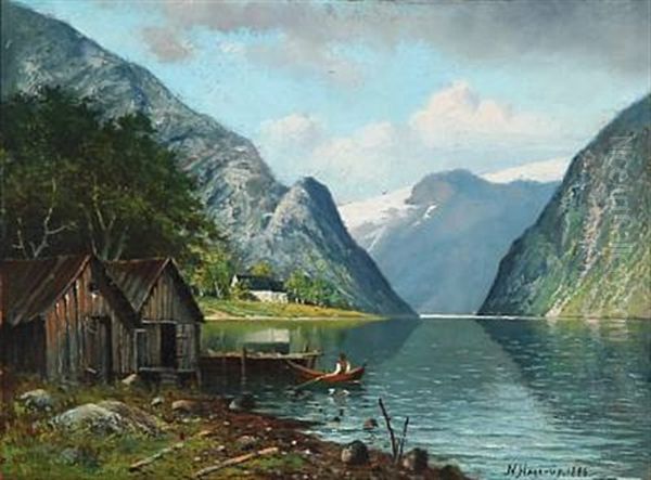 Summer Day At A Norwegian Fjord Oil Painting by Nels Hagerup