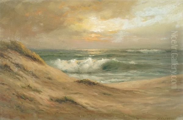 California Seascape With Sand Dunes In Foreground Oil Painting by Nels Hagerup