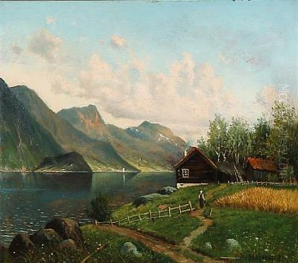 Norwegian Fiord At Summer Time Oil Painting by Nels Hagerup