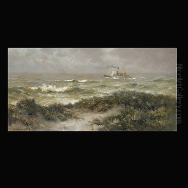 Ships Off The Coast Oil Painting by Nels Hagerup