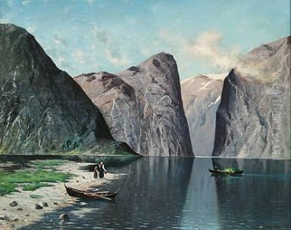 Norwegian Fjord Scene Oil Painting by Nels Hagerup