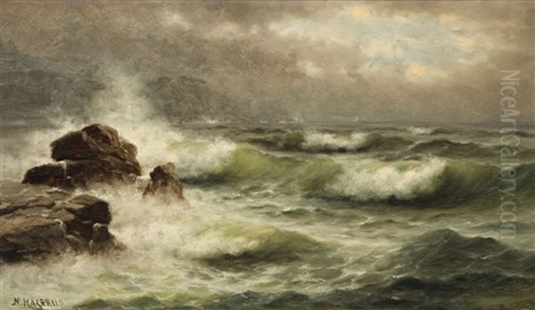 Storm Clouds Over Crashing Waves Oil Painting by Nels Hagerup