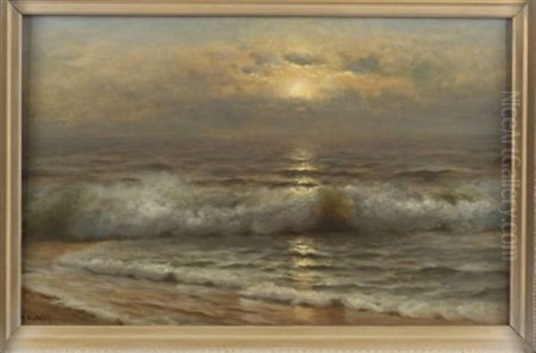 Breaking Waves At Sunset Oil Painting by Nels Hagerup