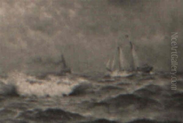 Ships In Rough Seas Oil Painting by Nels Hagerup