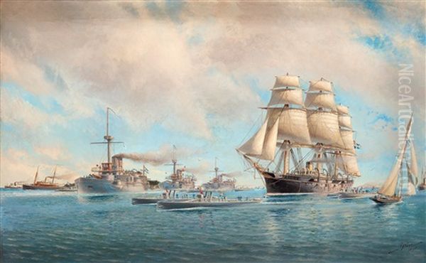 Svensk Flotteskader (swedish Ships) Oil Painting by Jacob Haegg