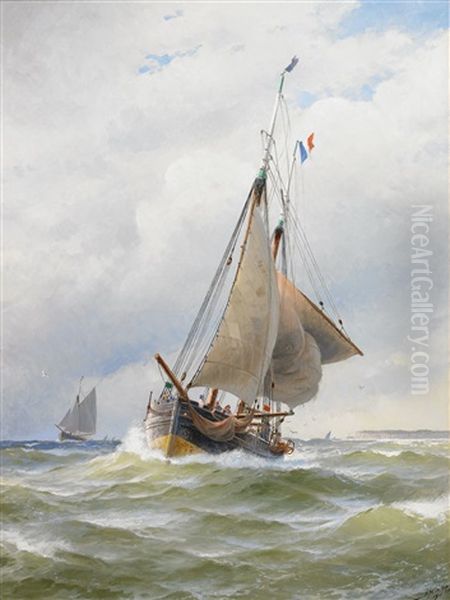 Fransk Chasse-maree I Engelska Kanalen Oil Painting by Jacob Haegg