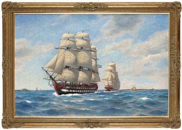 Svensk Eskader I Oresund Oil Painting by Jacob Haegg