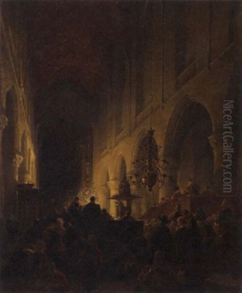 Sermon In The Cathedral Oil Painting by Louis Haghe