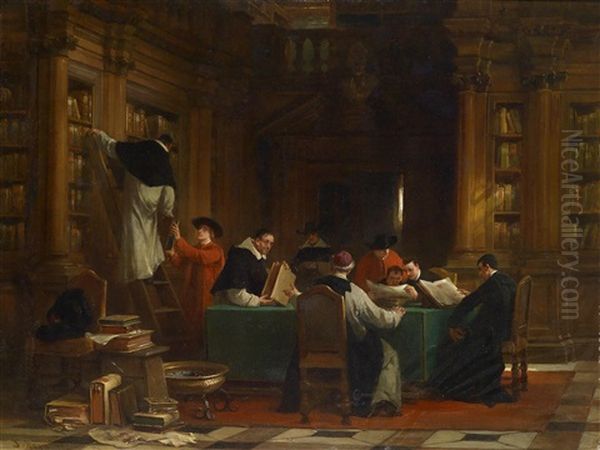 In Der Klosterbibliothek Oil Painting by Louis (Ludwig) von Hagn