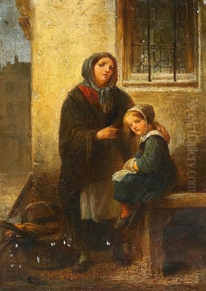 Mutter Mit Ihrer Tochter Oil Painting by Louis (Ludwig) von Hagn