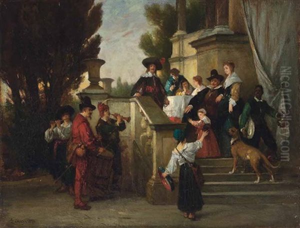 Eine Vornehme Gesellschaft Vergnugt Sich Im Park Oil Painting by Louis (Ludwig) von Hagn