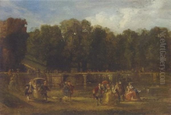 Versailles: A Promenade In The Park Oil Painting by Louis (Ludwig) von Hagn