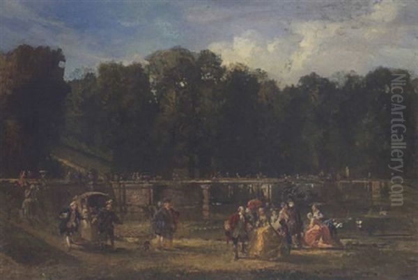 Rokokogesellschaft Im Schlosspark Von Versailles Oil Painting by Louis (Ludwig) von Hagn