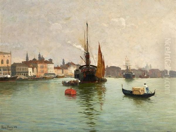 Dampfschiffe In Der Lagune Vor Venedig Oil Painting by Richard (W. D.) von Hagn