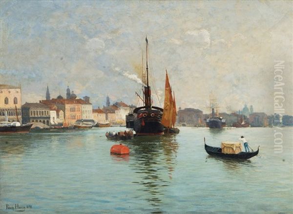 Paddle Steamer Off Venice Oil Painting by Richard (W. D.) von Hagn