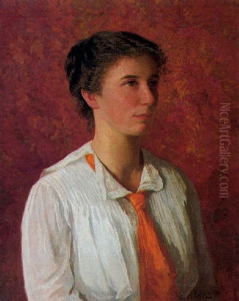 Junge Frau In Weiser Bluse Oil Painting by Richard (W. D.) von Hagn