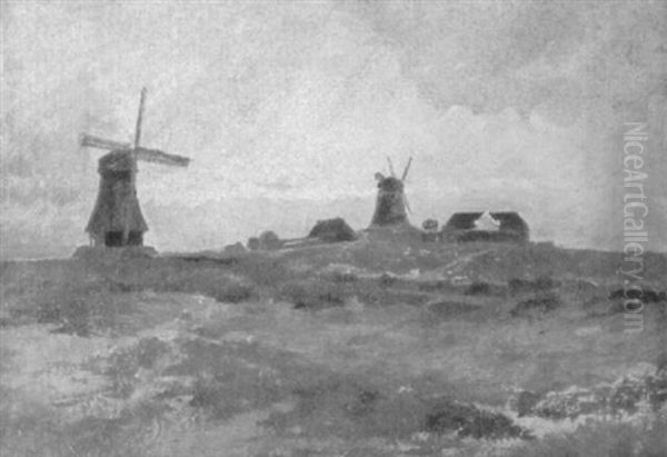 Windmuhlen Bei Husum Oil Painting by Richard (W. D.) von Hagn