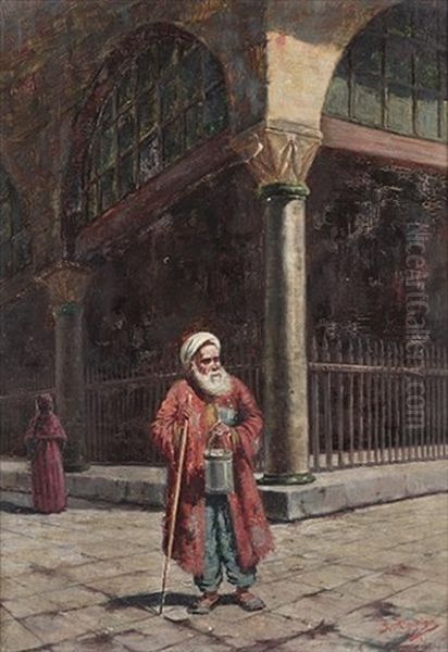 A Watchman On A Constantinople Street Oil Painting by Simon Hagopyan