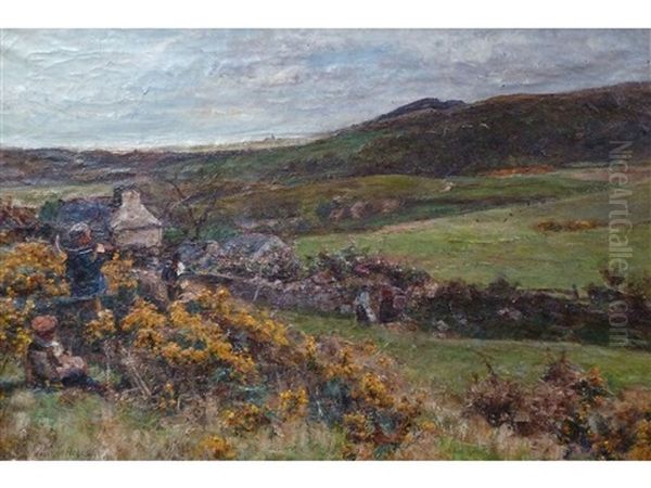 Workers On A Gorse Bank Oil Painting by Joshua Anderson Hague