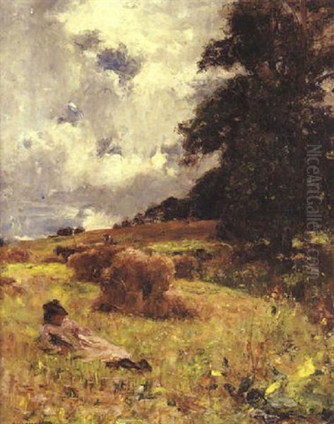 A Rest Among The Cornstooks Oil Painting by Joshua Anderson Hague