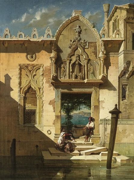 Das Wasserseitige Portal Eines Venezianischen Palasts Am Campo De L'abazia Oil Painting by Gustav Adolphe Hahn