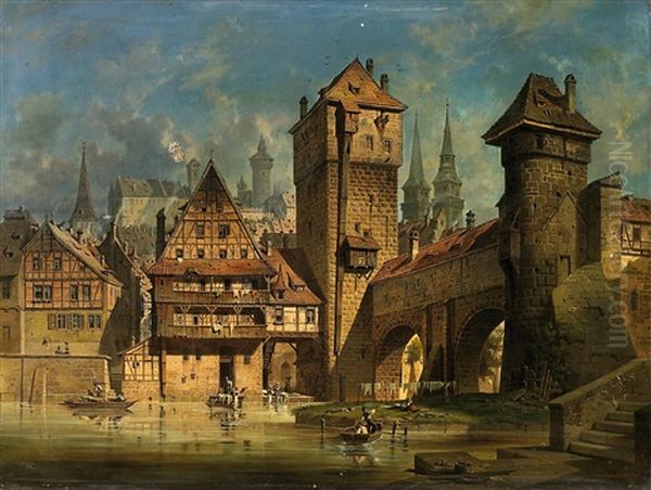 Nurnberg Oil Painting by Gustav Adolphe Hahn