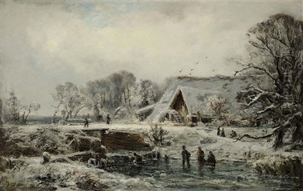 Winterlandschaft Mit Figurenstaffage Oil Painting by Joseph Hahn