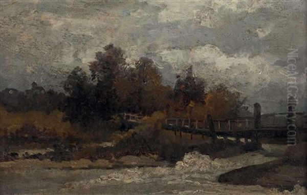 Flusslandschaft Mit Brucke Oil Painting by Joseph Hahn